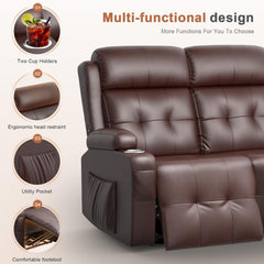 RV Loveseat Recliner, Massage Wall Hugger Recliners Sofa with USB, Side Pockets, Cup Holders and Removable Armrest, for RV and Home Theater, Brown