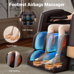 Zero Gravity Massage Chair Full Body with 10 Rollers, Soothing Heat, Deep Foot Kneader & Bluetooth Speakers, Brown