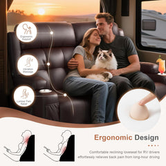RV Loveseat Recliner, Massage Wall Hugger Recliners Sofa with USB, Side Pockets, Cup Holders and Removable Armrest, for RV and Home Theater, Brown